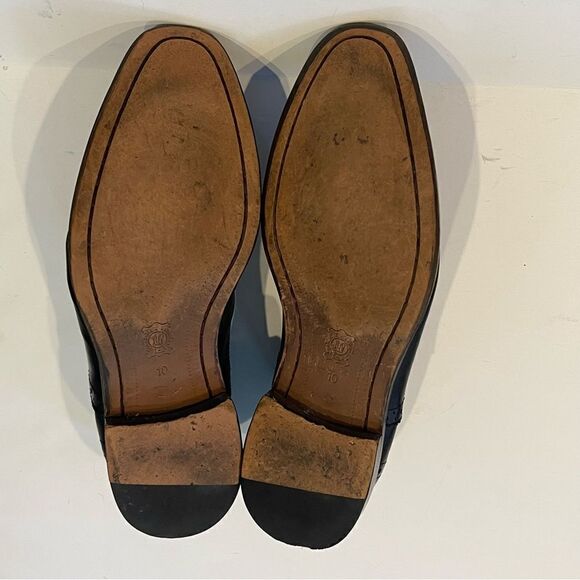 Banana Republic Mens 10.5 Black Leather Cap Toe Strap Oxford Business Dress Shoe - Picture 9 of 10